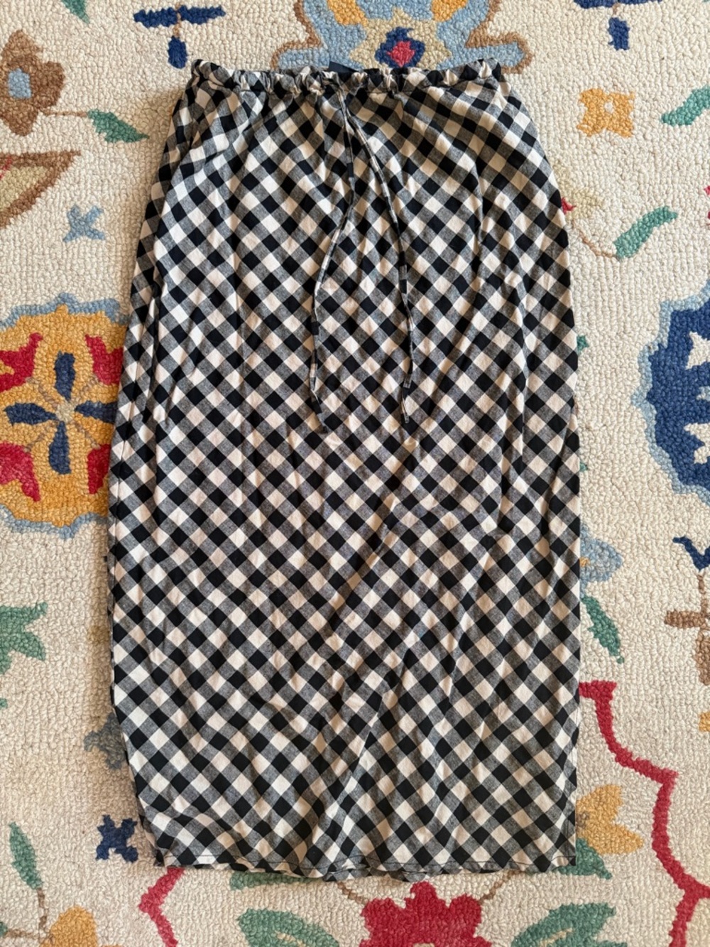 GAP Black and White Gingham Linen Drawstring Midi Skirt